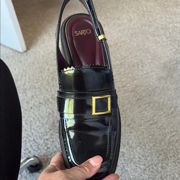 Franco Sarto Black and Gold Loafers - Picture 2 of 4